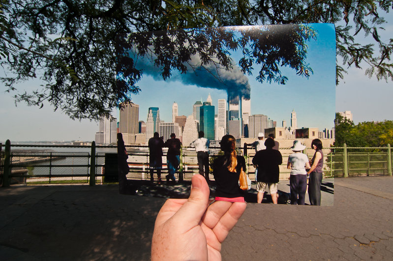 Crowd Watching the World Trade Center Burning